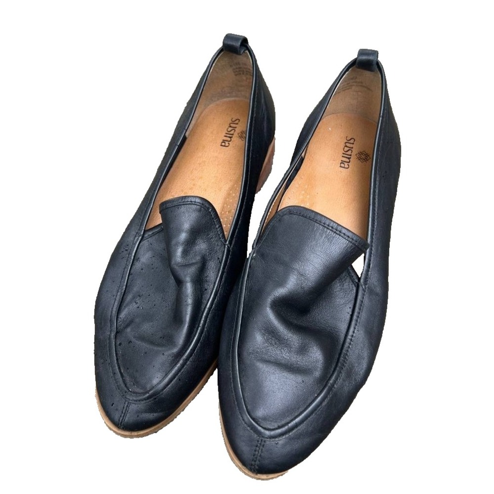 Susina Flats Casual Dress Shoes Loafers Slip Size 6 1/2M Black Leather S000205